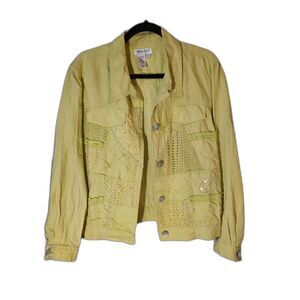 Coldwater Creek Patchwork Jacket Women’s Large Yellow Embroidered Art to Wear